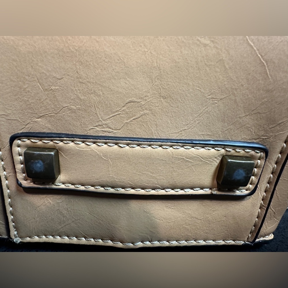Simply Noelle Small Tan or Light Brown Faux Leather Double Handle Handbag - Picture 7 of 16